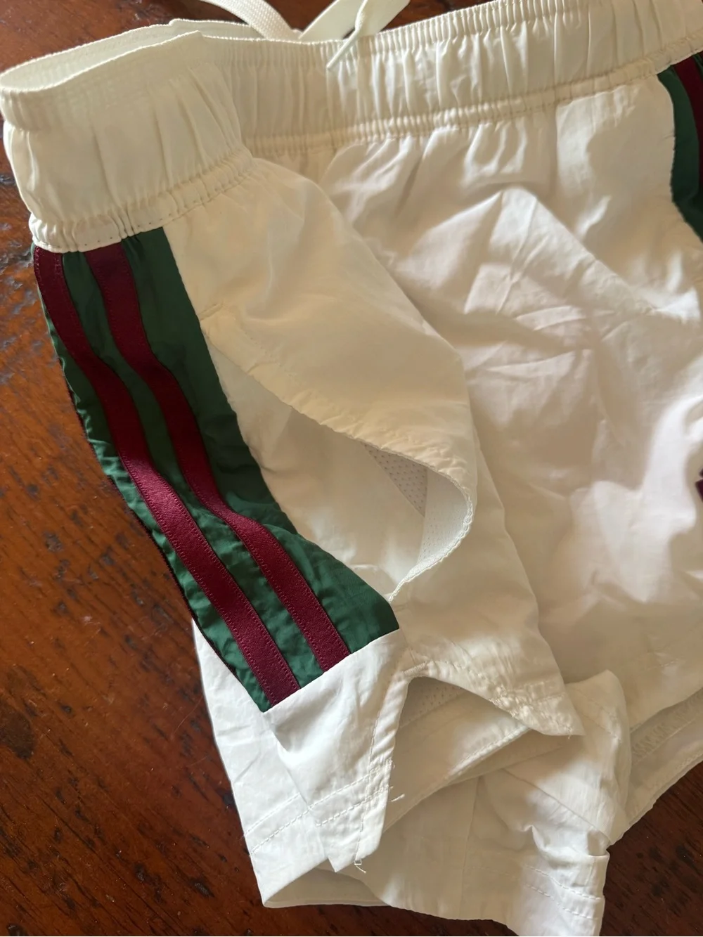 Adidas White Vintage Inspired Running Shorts with Green & Burgundy Stripe - Picture 5 of 5